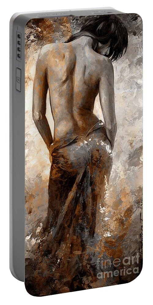 Nude Portable Battery Charger featuring the painting Lady in Red #27 digital colored Rust by Emerico Imre Toth