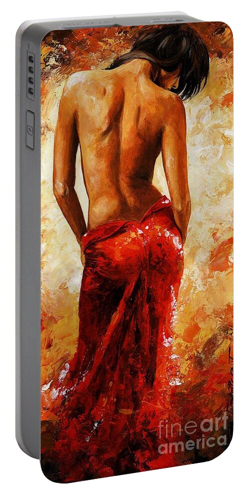 Lady Portable Battery Charger featuring the painting Lady in red 27 by Emerico Imre Toth