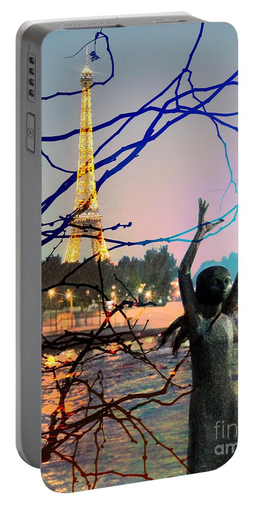 Eiffel Tower Portable Battery Charger featuring the photograph Lady on the Seine.Paris by Jennie Breeze