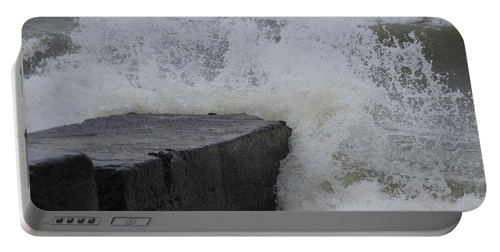 Horizontal Portable Battery Charger featuring the photograph Lake Erie Waves by Valerie Collins