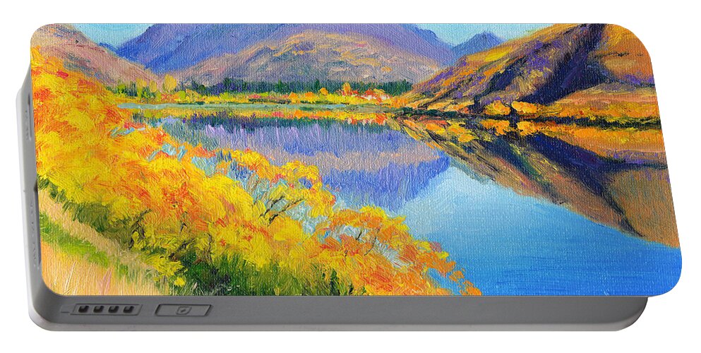 Lake Portable Battery Charger featuring the painting Lake Hayes New Zealand by Dai Wynn