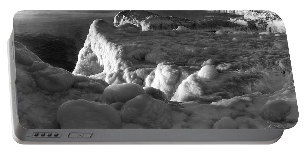 B& W Portable Battery Charger featuring the photograph Lake Michigan Ice VII by Frederic A Reinecke