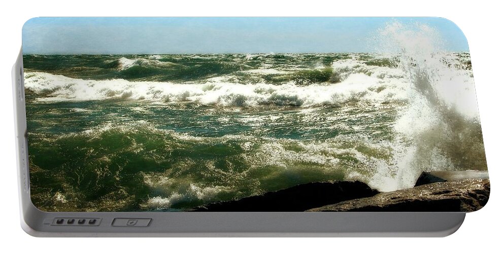 Lakes Portable Battery Charger featuring the photograph Lake Michigan in an Angry Mood by Michelle Calkins