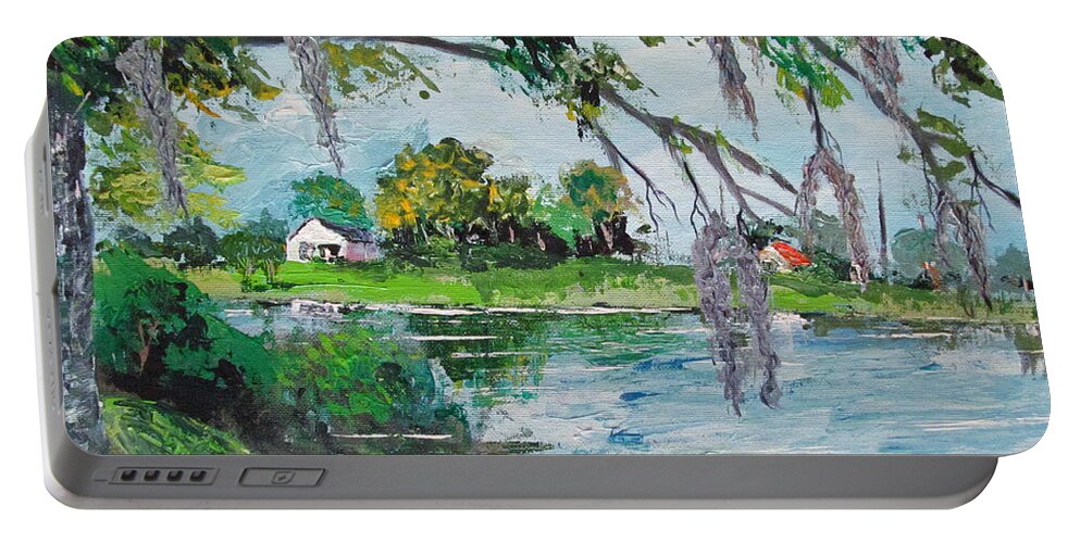 Florida Portable Battery Charger featuring the painting Lake View In Florida by Luis F Rodriguez