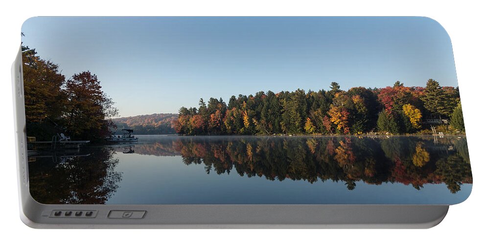 Lakeside Living Portable Battery Charger featuring the photograph Lakeside Cottage Living - Peaceful Morning Mirror by Georgia Mizuleva