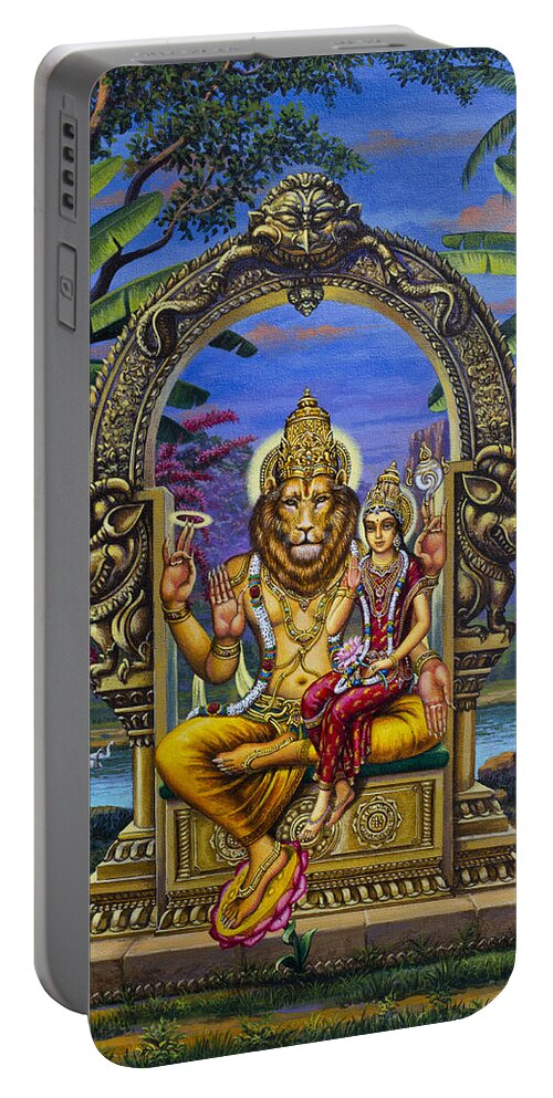 Narasimha Portable Battery Charger featuring the painting Lakshmi Narasimha by Vrindavan Das