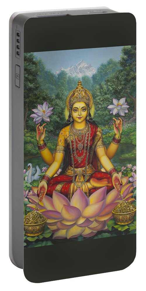 Lakshmi Portable Battery Charger featuring the painting Lakshmi by Vrindavan Das