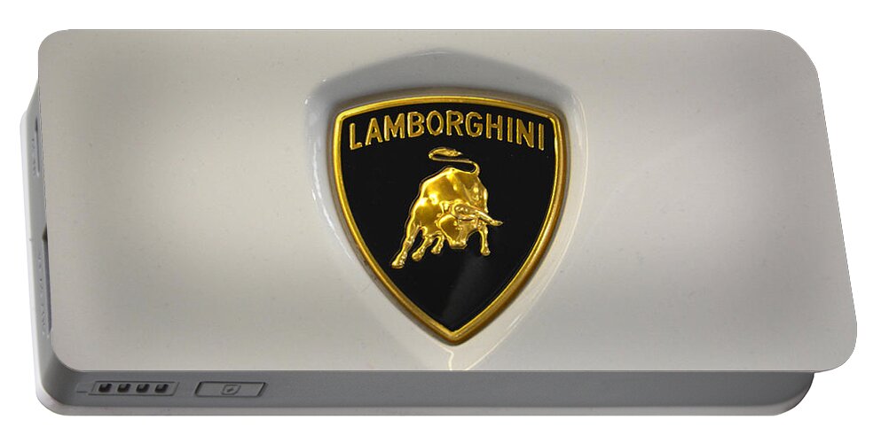 Lamborghini. Badge Portable Battery Charger featuring the photograph Lamborghini Badge by Mike Martin