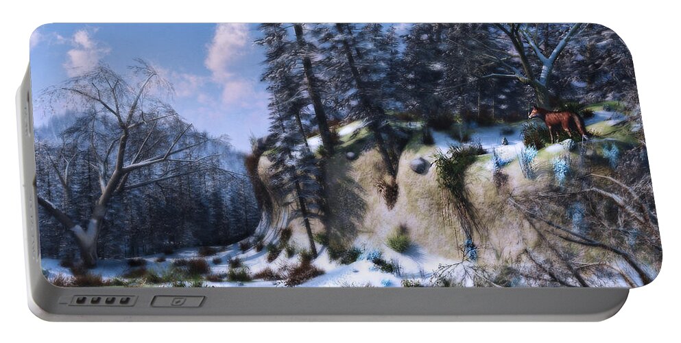 Cloud Portable Battery Charger featuring the digital art Land of the Red Fox by Ken Morris