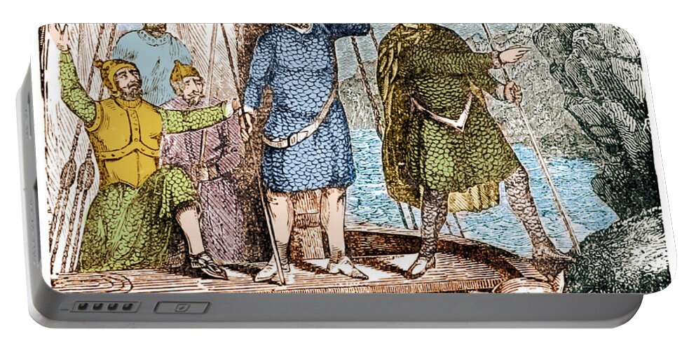 Exploration Portable Battery Charger featuring the photograph Landing Of The Vikings In The Americas by Science Source