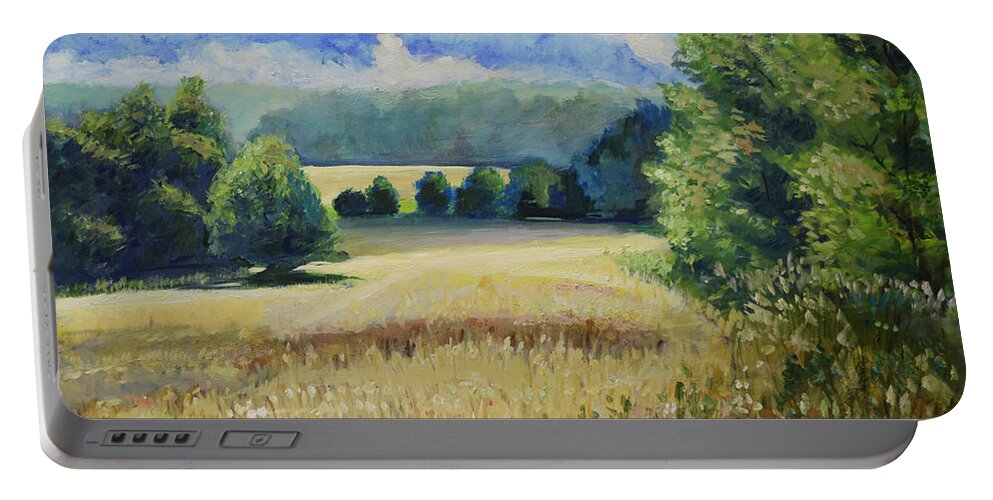 Landscape Portable Battery Charger featuring the painting Landscape Near Russian Border by Raija Merila
