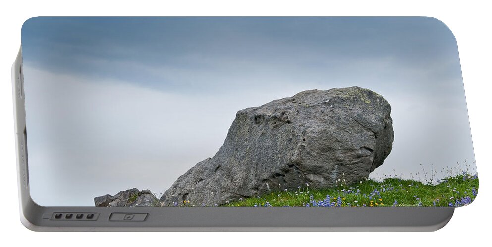 Alpine Portable Battery Charger featuring the photograph Large Boulder Deposited by a Glacier in an Alpine Meadow by Jeff Goulden