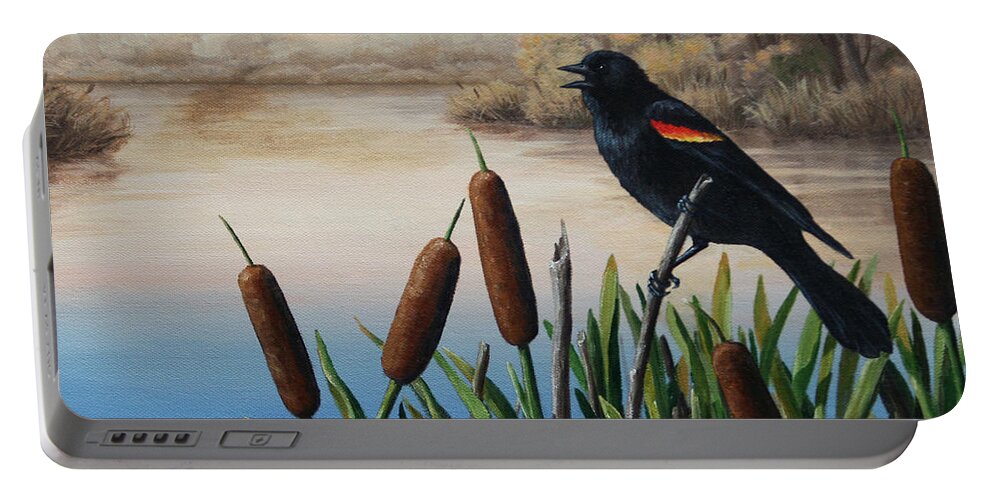 Birds Portable Battery Charger featuring the painting Last Song by Crista Forest