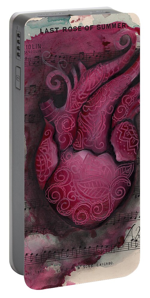 Human Heart Portable Battery Charger featuring the painting Last Summer Rose by Abril Andrade