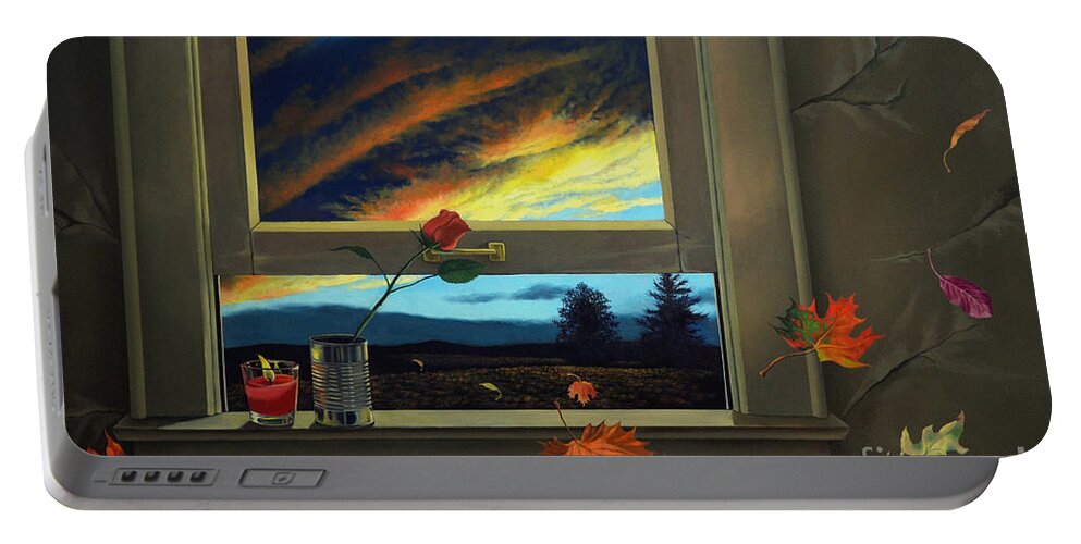 Rose Portable Battery Charger featuring the painting Late Autumn Breeze by Christopher Shellhammer by Christopher Shellhammer