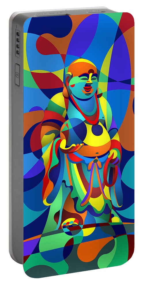 Classic Sculpture Portable Battery Charger featuring the digital art Laughing Buddha by Randall J Henrie