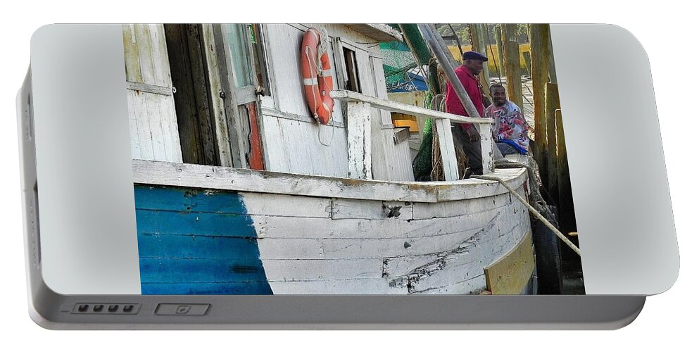 Shrimp Boat Portable Battery Charger featuring the photograph Laughs on a Shrimpboat by Patricia Greer