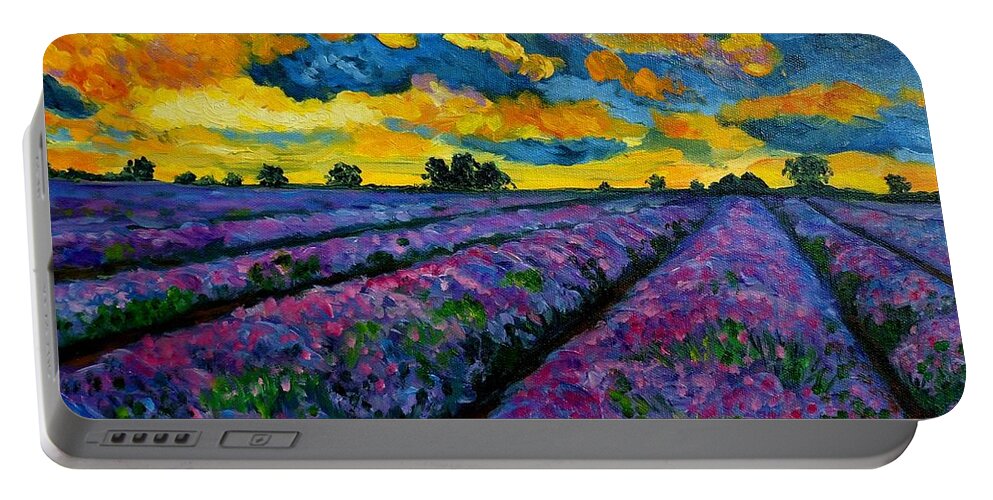 Lavender Field Portable Battery Charger featuring the painting Lavender Fields At Dusk by Julie Brugh Riffey