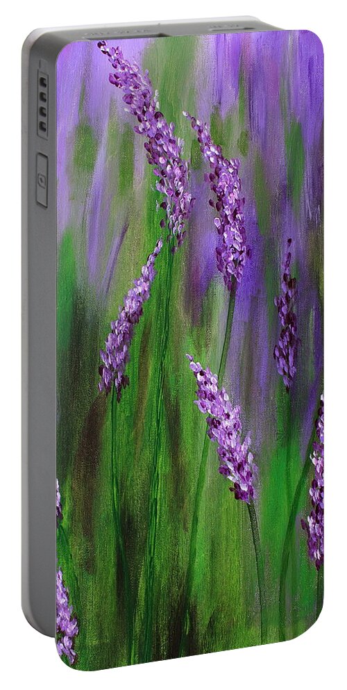 Floral Garden Portable Battery Charger featuring the painting Lavender Garden by Kume Bryant