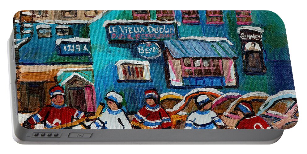 Le Vieux Dublin Pub And Restaurant Portable Battery Charger featuring the painting Le Vieux Dublin Pub And Restaurant by Carole Spandau
