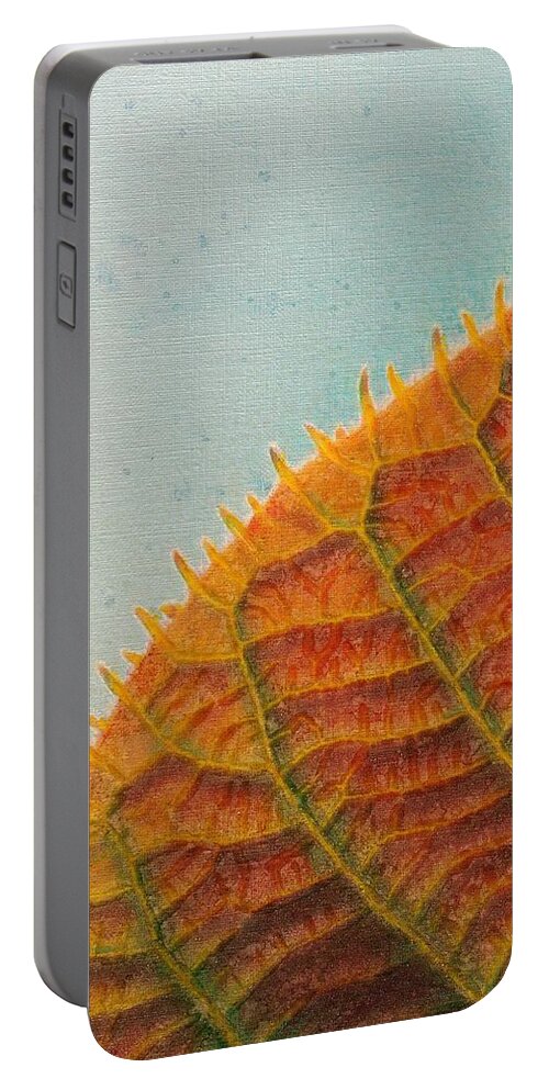 Leaf Portable Battery Charger featuring the painting Leaf Against the Sky by Cara Frafjord