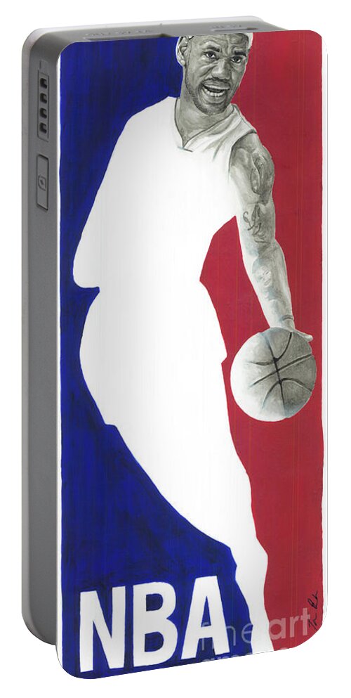 Lebron James Portable Battery Charger featuring the painting Lebron NBA Logo by Tamir Barkan