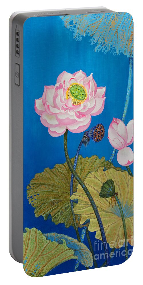 Buddha Portable Battery Charger featuring the painting Left part of the triptych Ripple effect by Yuliya Glavnaya