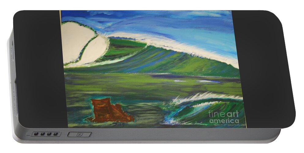 Waves Portable Battery Charger featuring the painting Lefts on the Rocks by Douglas Friedman