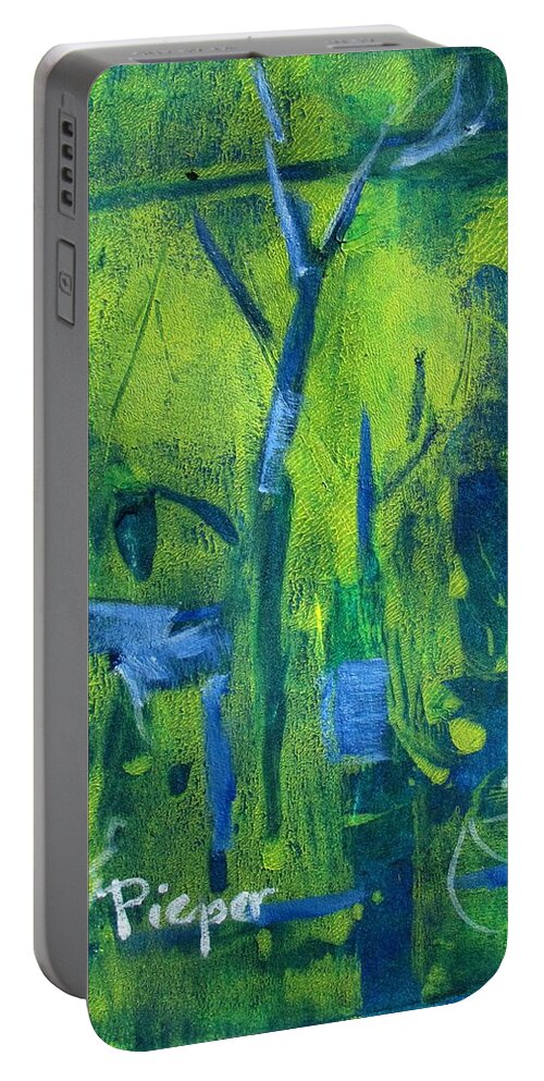 Lime Green And Blues Portable Battery Charger featuring the painting Lemon Willow by Betty Pieper