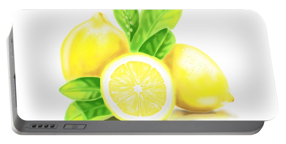 Lemons Portable Battery Charger featuring the painting Lemons by Veronica Minozzi