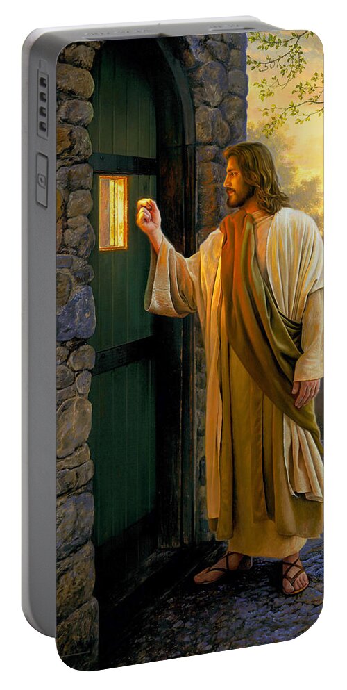 #faaAdWordsBest Portable Battery Charger featuring the painting Let Him In by Greg Olsen