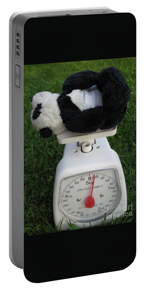 Baby Panda Portable Battery Charger featuring the photograph Let's check my weight now by Ausra Huntington nee Paulauskaite