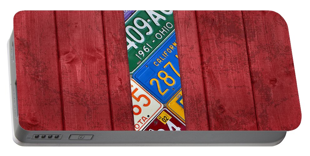 Letter Portable Battery Charger featuring the mixed media Letter I Alphabet Vintage License Plate Art by Design Turnpike