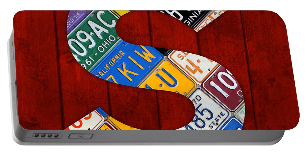 Letter Portable Battery Charger featuring the mixed media Letter S Alphabet Vintage License Plate Art by Design Turnpike