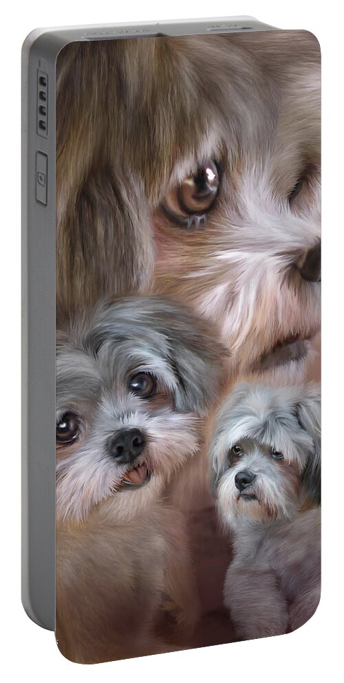 Lhasa Apso Art Portable Battery Charger featuring the mixed media Lhasa Apso by Carol Cavalaris