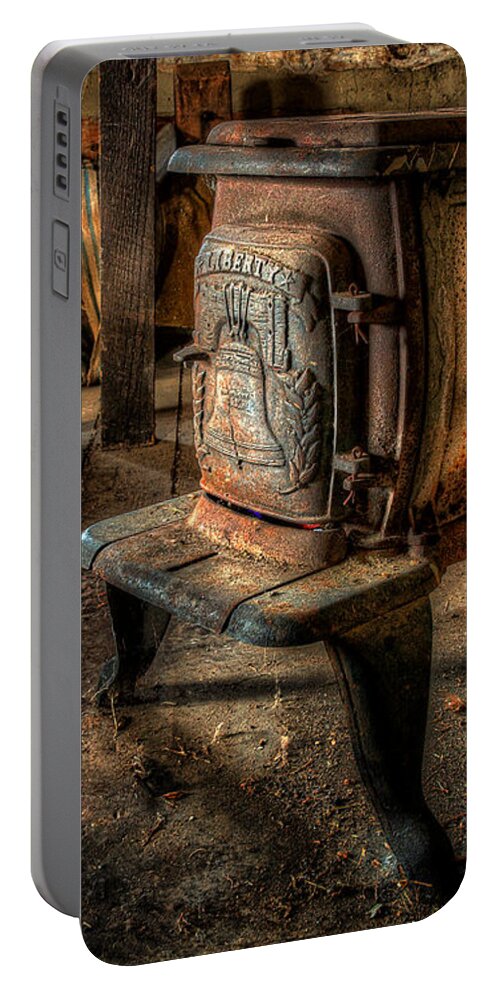 Stove Portable Battery Charger featuring the photograph Liberty Wood Stove by Lois Bryan