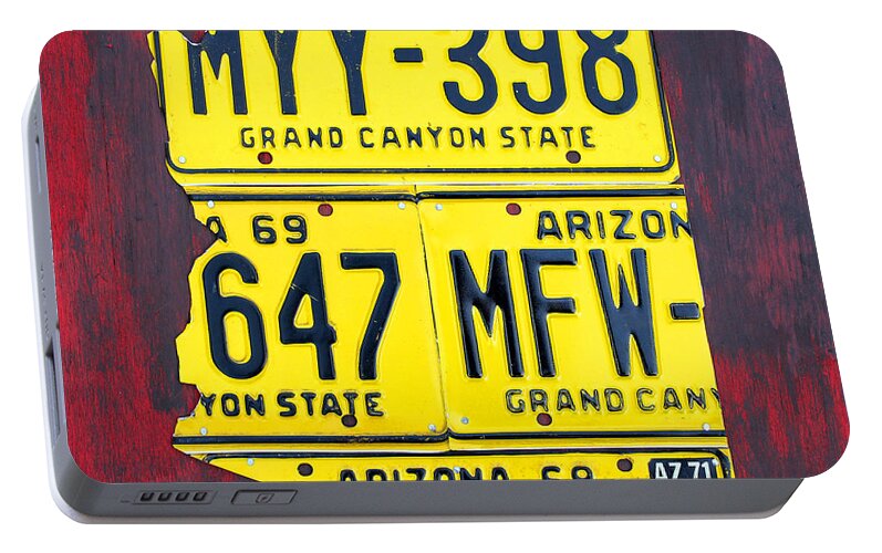 License Plate Map Portable Battery Charger featuring the mixed media License Plate Map of Arizona by Design Turnpike by Design Turnpike