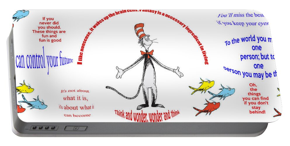 Dr. Seuss Portable Battery Charger featuring the digital art Life Words - Dr Seuss by Georgia Clare