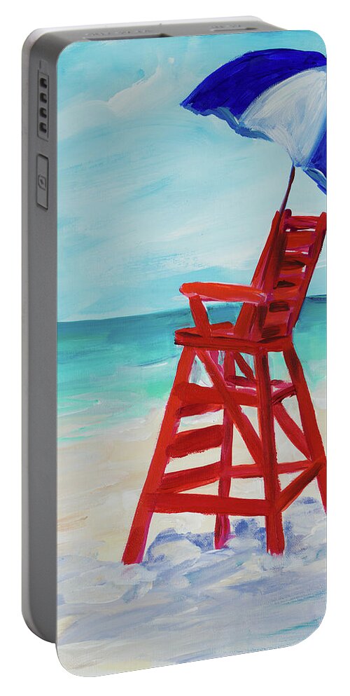 Lifeguard Portable Battery Charger featuring the painting Lifeguard Post I by Julie Derice