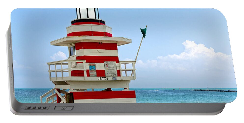 South Portable Battery Charger featuring the photograph Lifeguard station at the beach in South Miami by Les Palenik