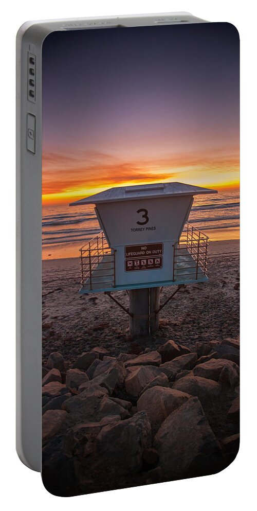 Beach Portable Battery Charger featuring the photograph Lifeguard Tower at Dusk by Peter Tellone