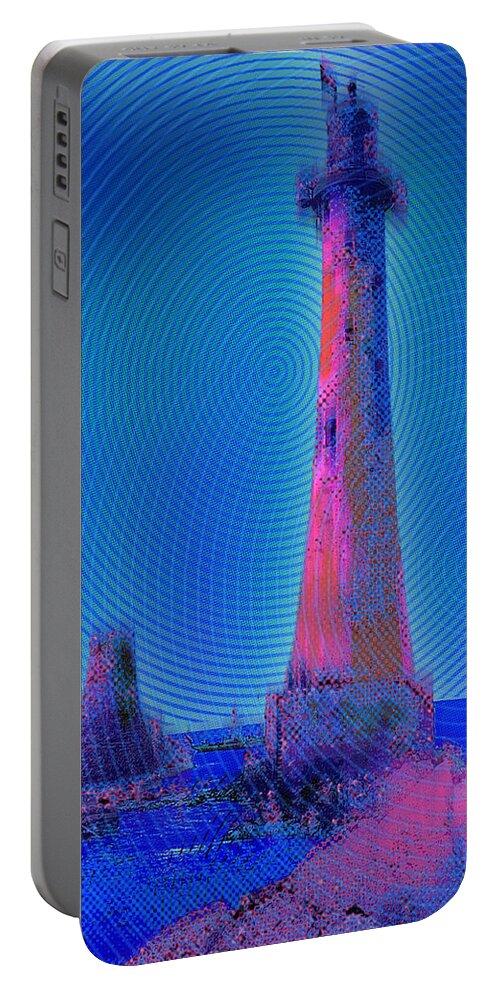 Lighthouse Portable Battery Charger featuring the painting Light House At Sunset 1 by Tony Rubino