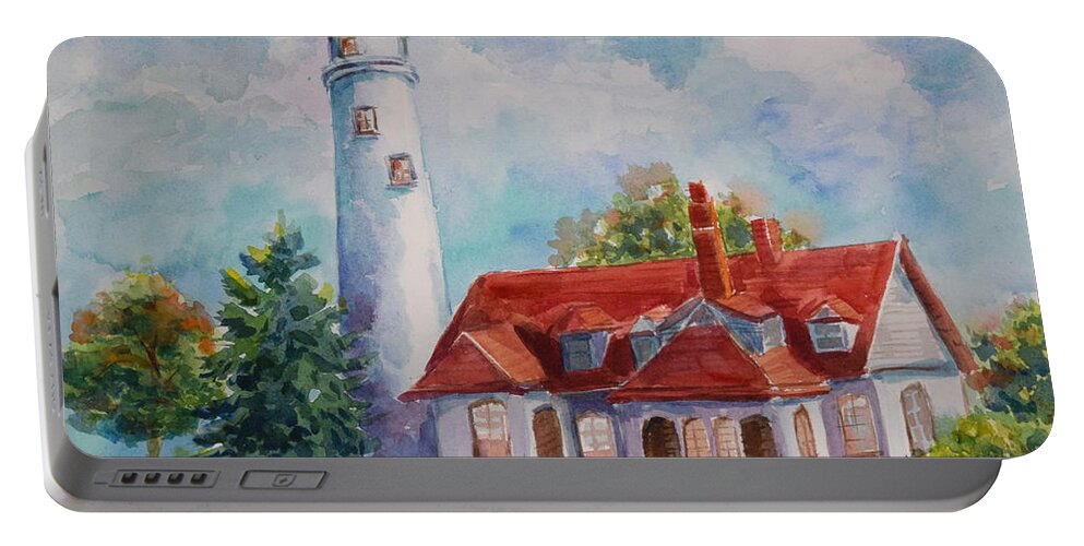  Portable Battery Charger featuring the painting Light House, Wisconsin by Jyotika Shroff