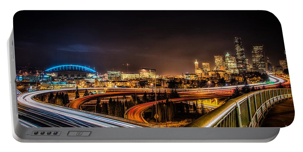 Seattle Portable Battery Charger featuring the photograph Light Travel by Jennifer Magallon