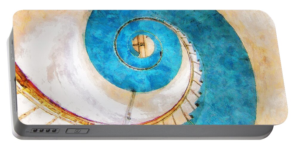 Lighthouse Portable Battery Charger featuring the painting Lighthouse Staircase by Sandy MacGowan