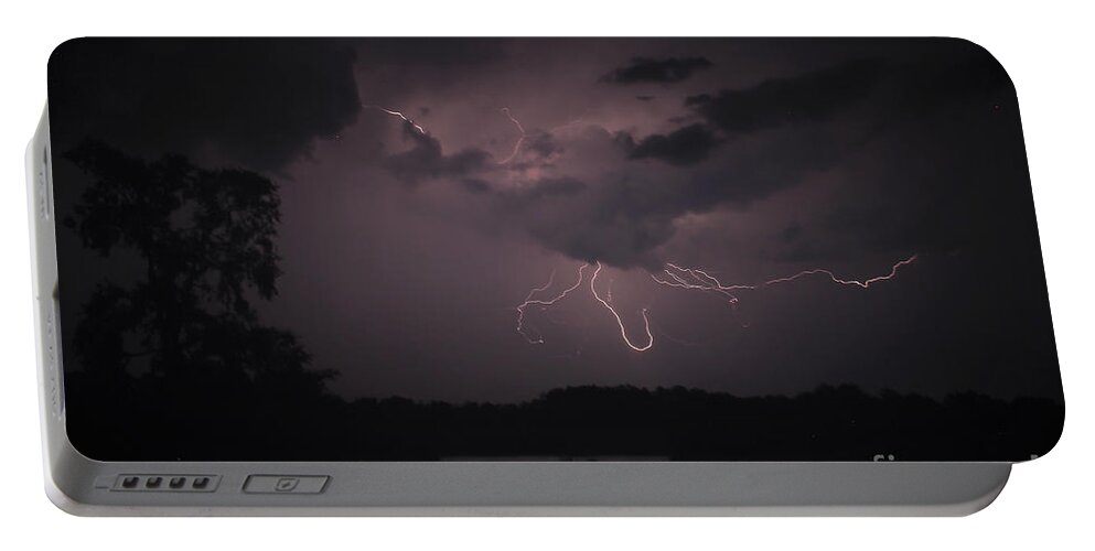 Reid Callaway Lightning Storm Portable Battery Charger featuring the photograph Thunderstorm Lightning Spider by Reid Callaway