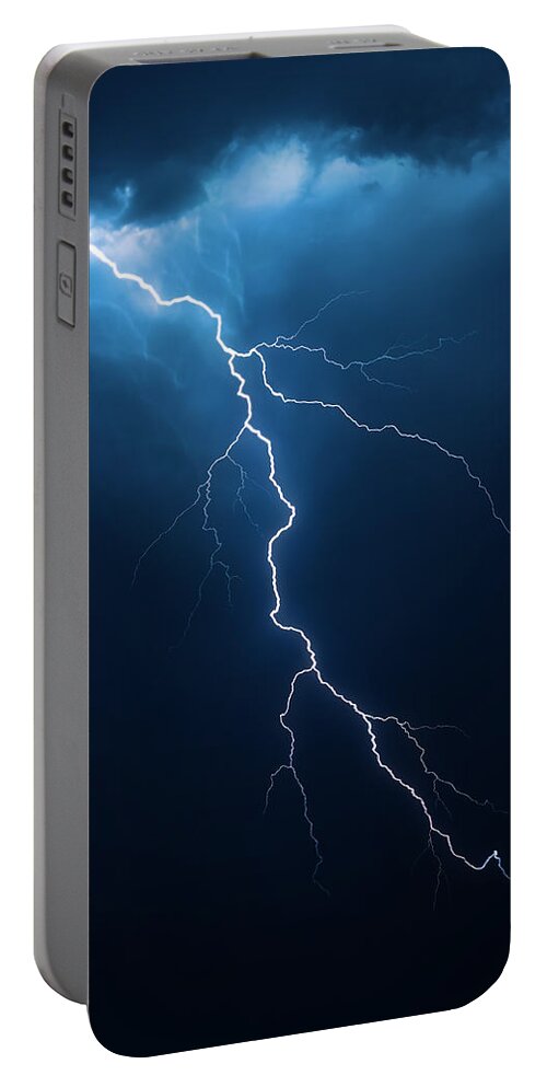 Lightning Portable Battery Charger featuring the photograph Lightning with cloudscape by Johan Swanepoel