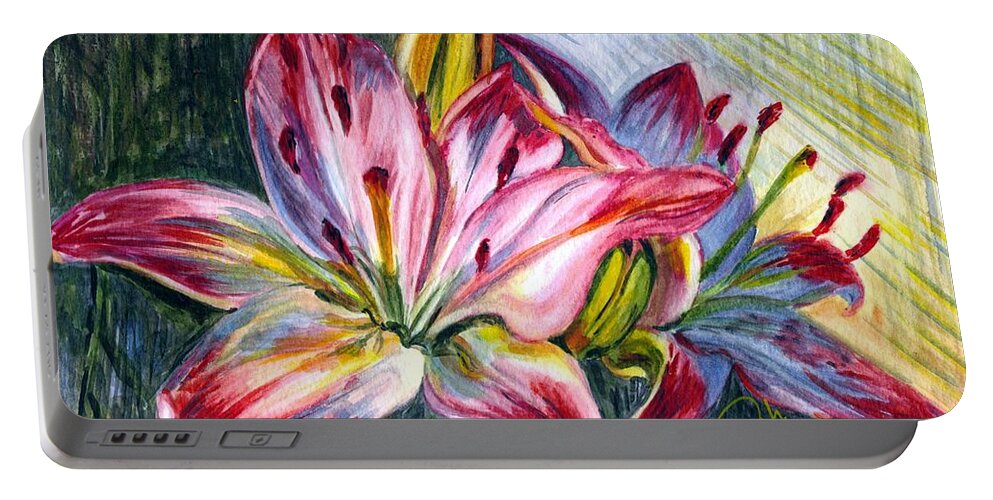 Lily Portable Battery Charger featuring the painting Lilies twin by Harsh Malik