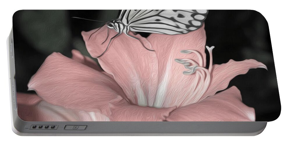 Lily Portable Battery Charger featuring the photograph Lily with Butterly by Tracy Winter