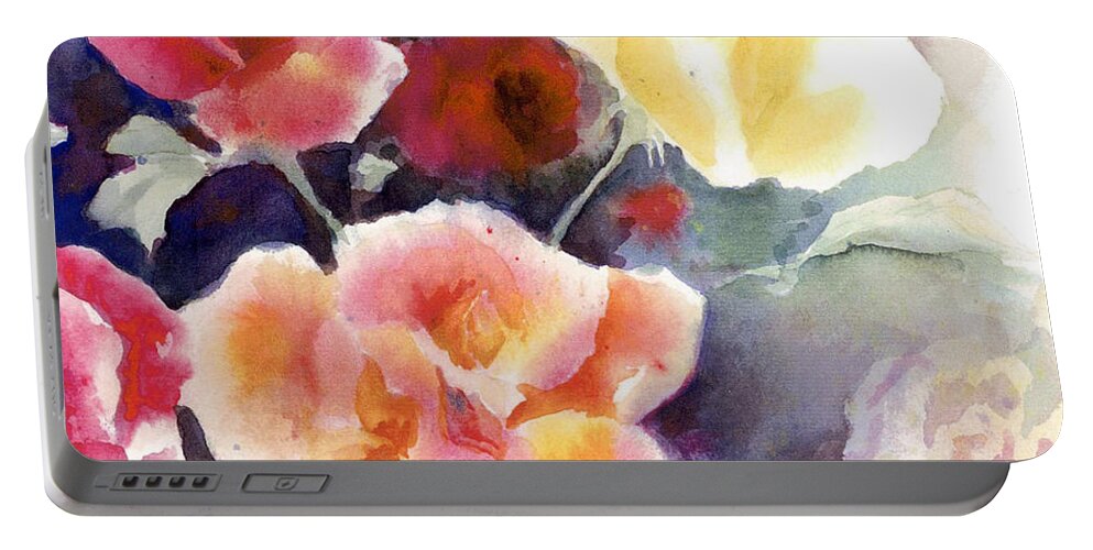 Roses Portable Battery Charger featuring the painting Roses in the Garden by Maria Hunt